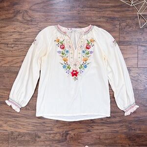 vintage • silk embroidered peasant blouse floral 50s 60s Peony Chinese folk